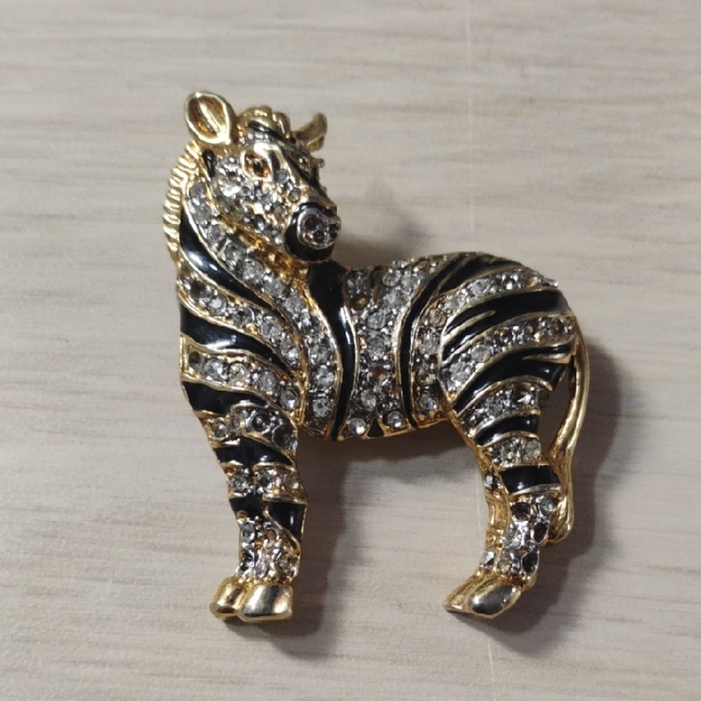 Gold and Black Zebra Brooch